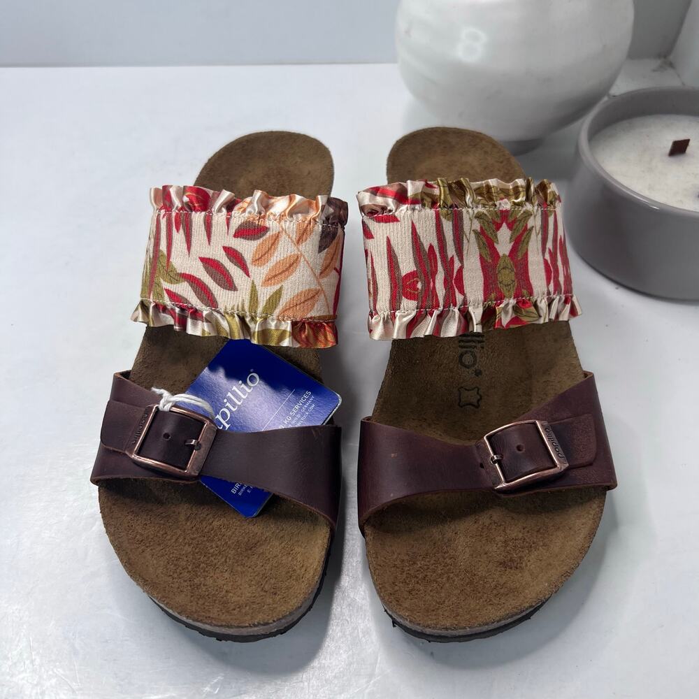 Birkenstock Della Wedge Sandal Leaf Print Brown Women 7/EU 38 NWB Narrow Fit